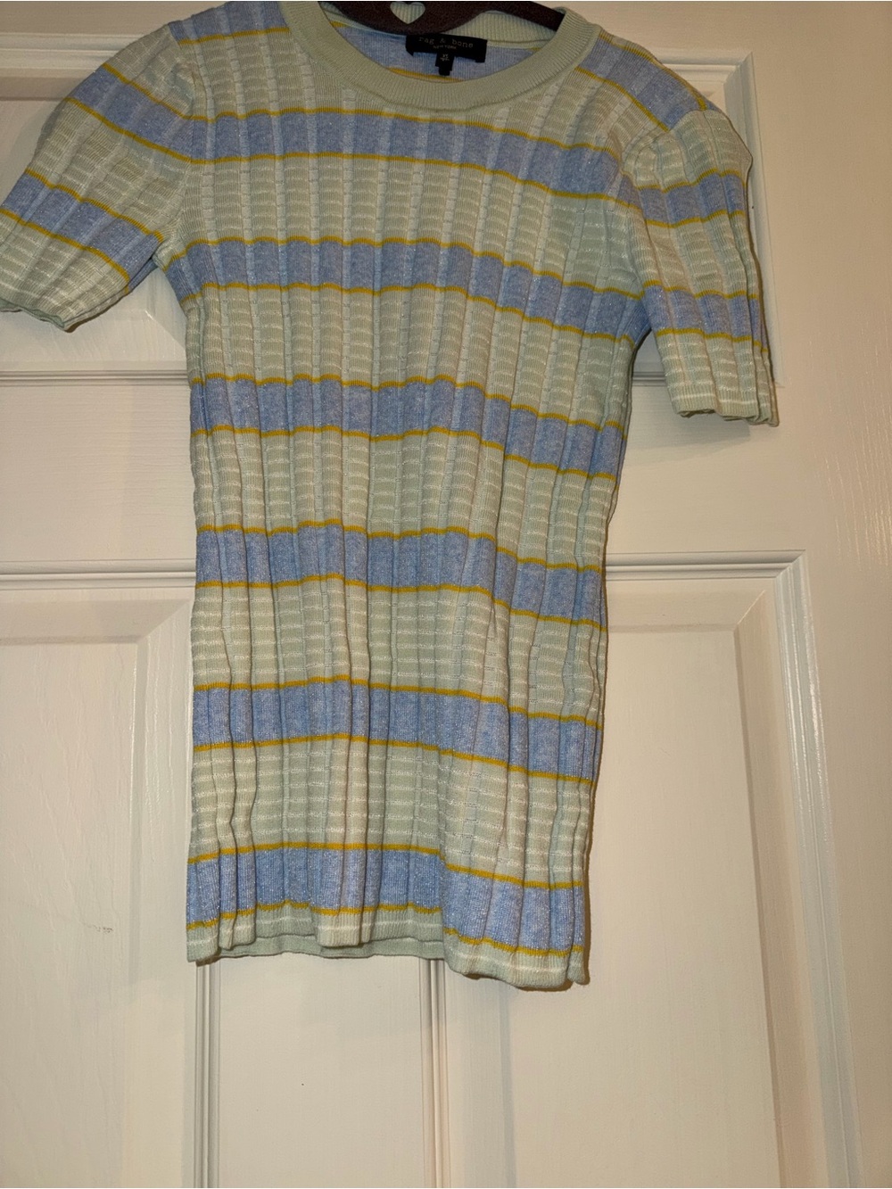 rag & bone Ribbed Knit Striped Crewneck Short Sleeve Sweater, Size XS